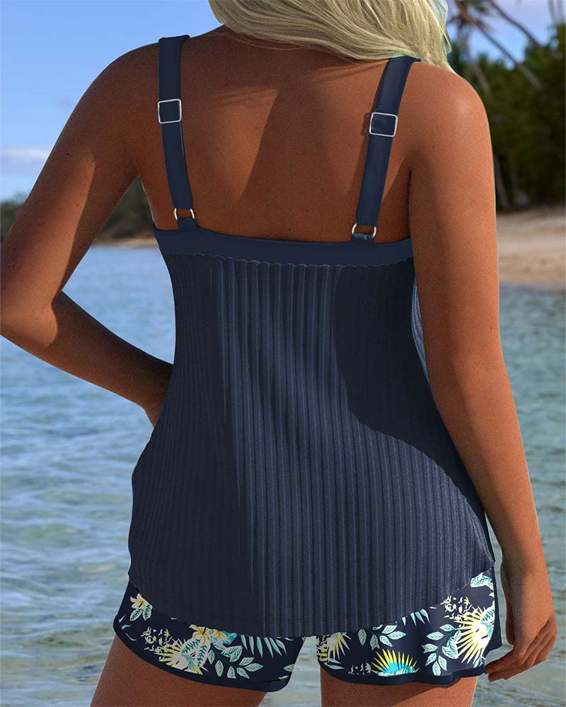 Tankini a righe con controllo della pancia per donna