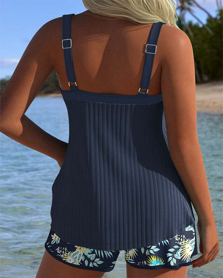 Tankini a righe con controllo della pancia per donna