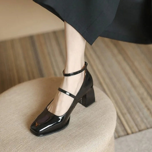 Celeste | Women's Ankle Strap Block Heel Pumps Square Toe Mary Jane 0