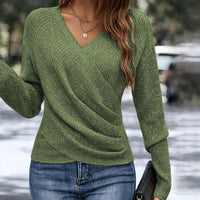 Maglione da donna con scollo a V, incrocio frontale e maniche lunghe