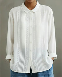 Blusa da donna con bordi in pizzo e bottoni, maniche lunghe