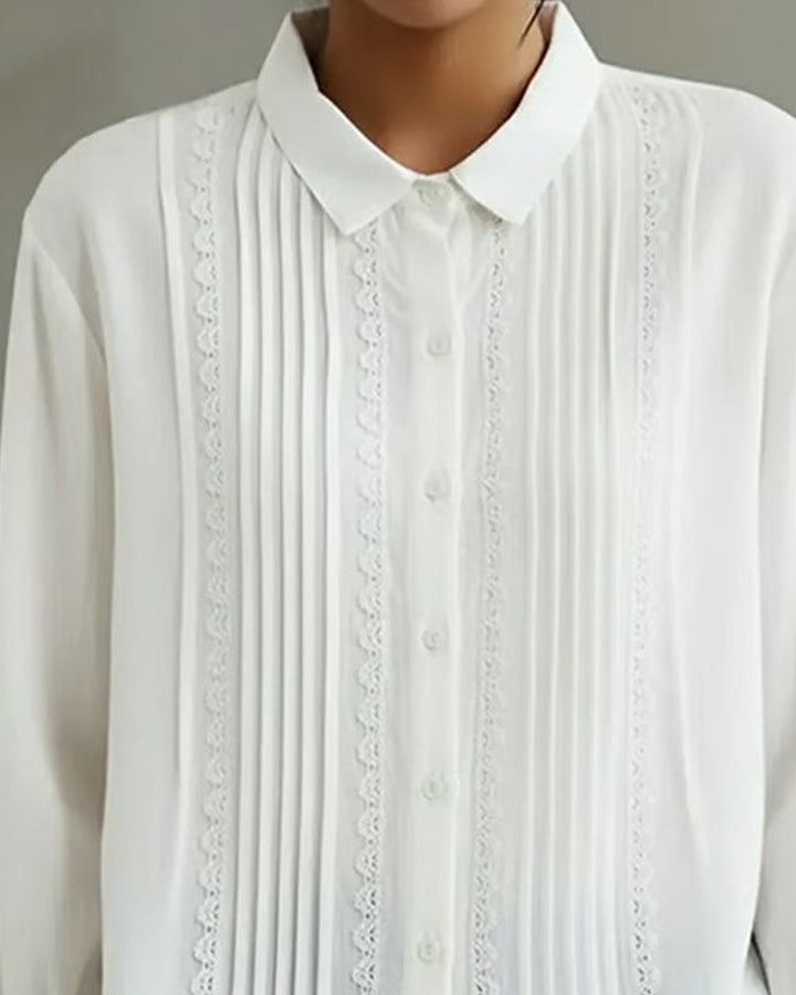 Blusa da donna con bordi in pizzo e bottoni, maniche lunghe