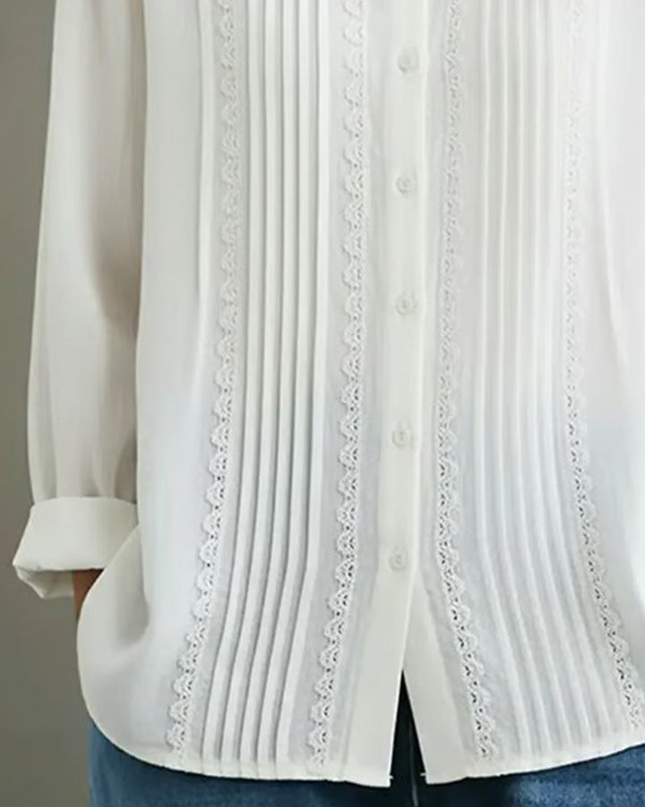Blusa da donna con bordi in pizzo e bottoni, maniche lunghe