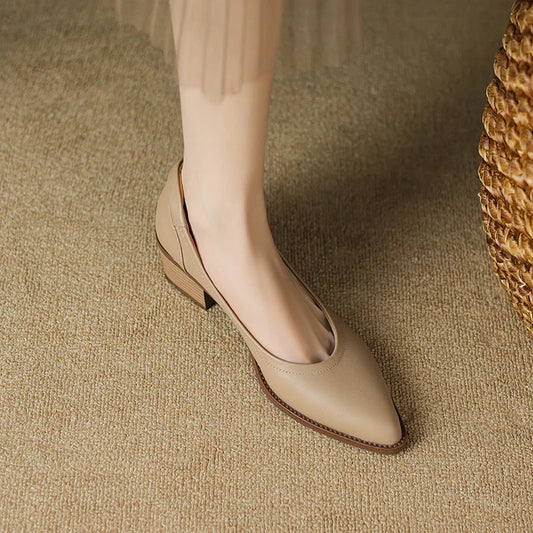 Cora | Women's Pointed Toe Block Heel Pumps Slip On Mid Heel Shoes 0