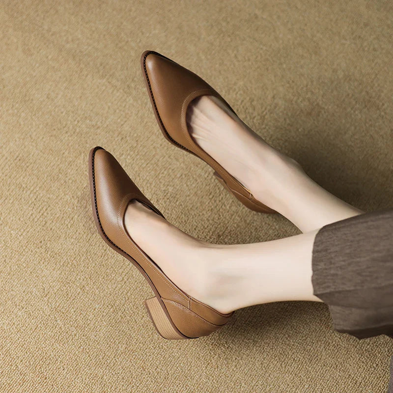 Cora | Women's Pointed Toe Block Heel Pumps Slip On Mid Heel Shoes 1