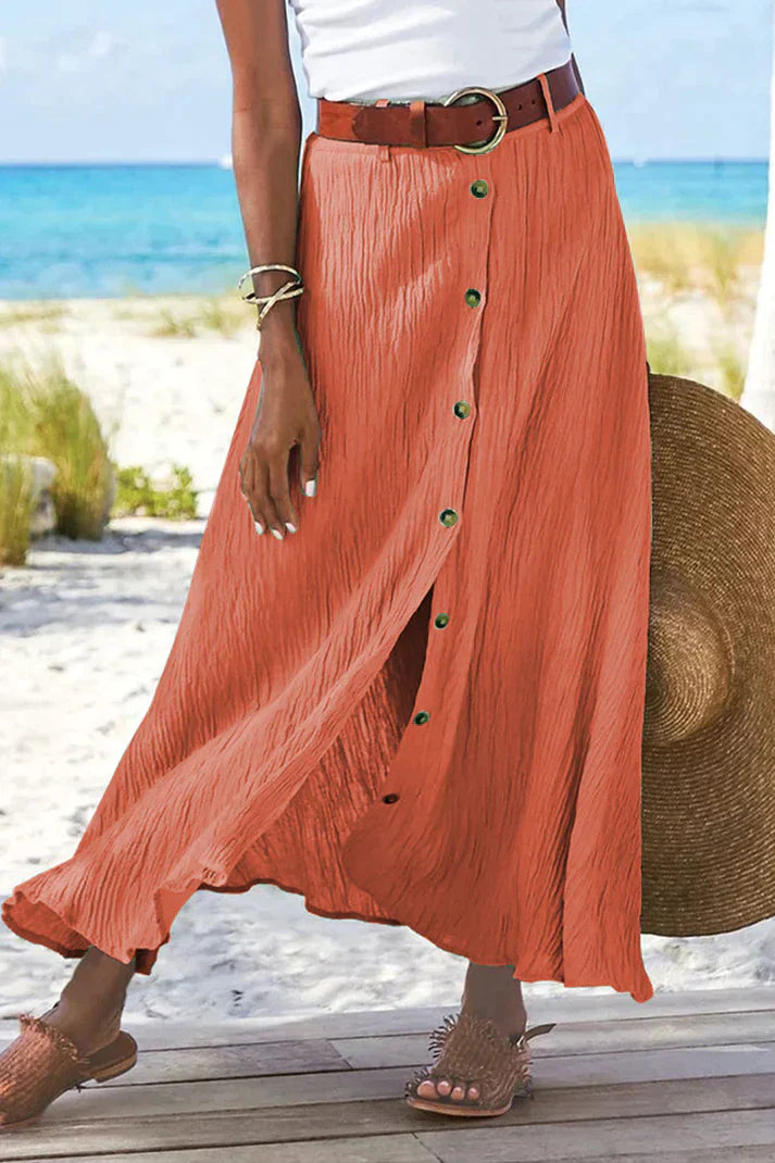 Coral | Women's Button Front Maxi Skirt High Waist Linen Look 0