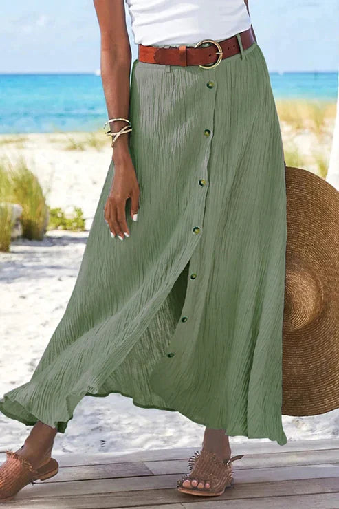 Coral | Women's Button Front Maxi Skirt High Waist Linen Look 4