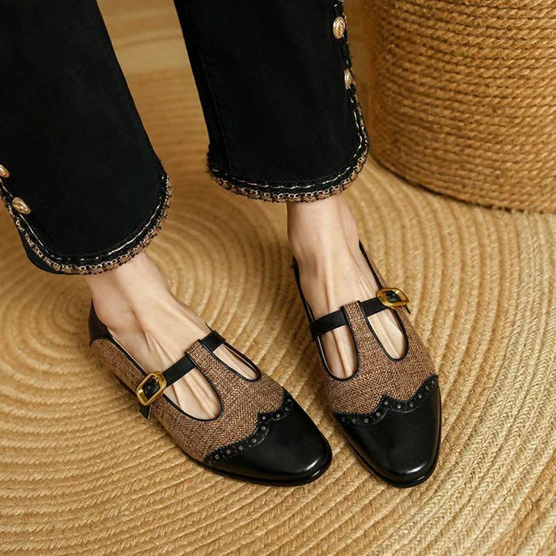 Women's Vintage Two-Tone T-Strap Low Heel Mary Jane Shoes 2