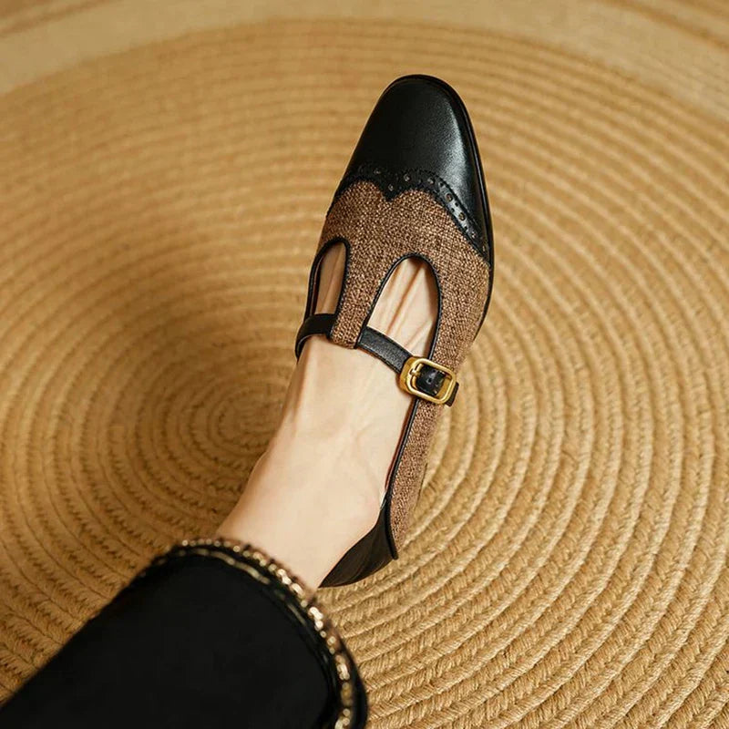 Cosima | Women's Two-Tone T-Strap Mary Jane Shoes Vintage Low Heel 1