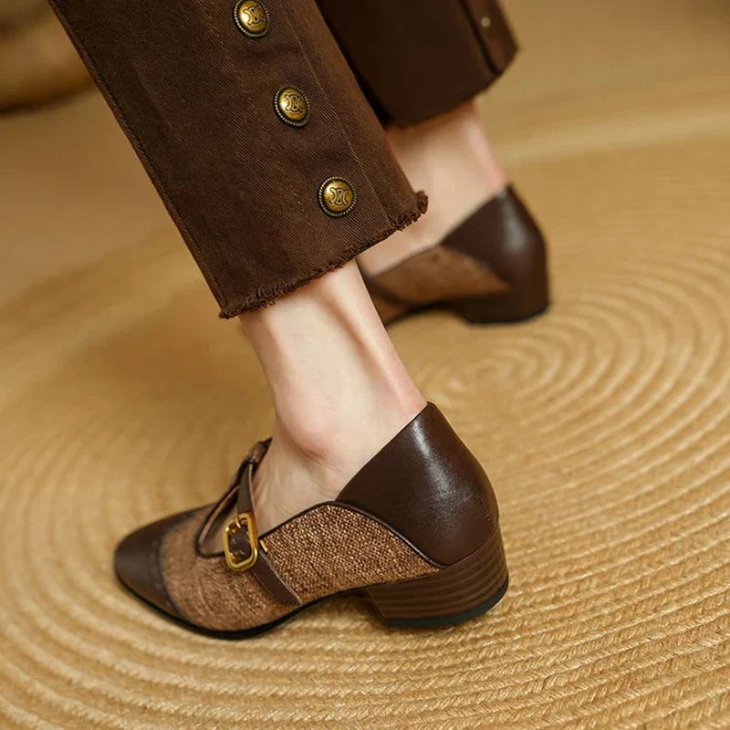 Cosima | Women's Two-Tone T-Strap Mary Jane Shoes Vintage Low Heel 4