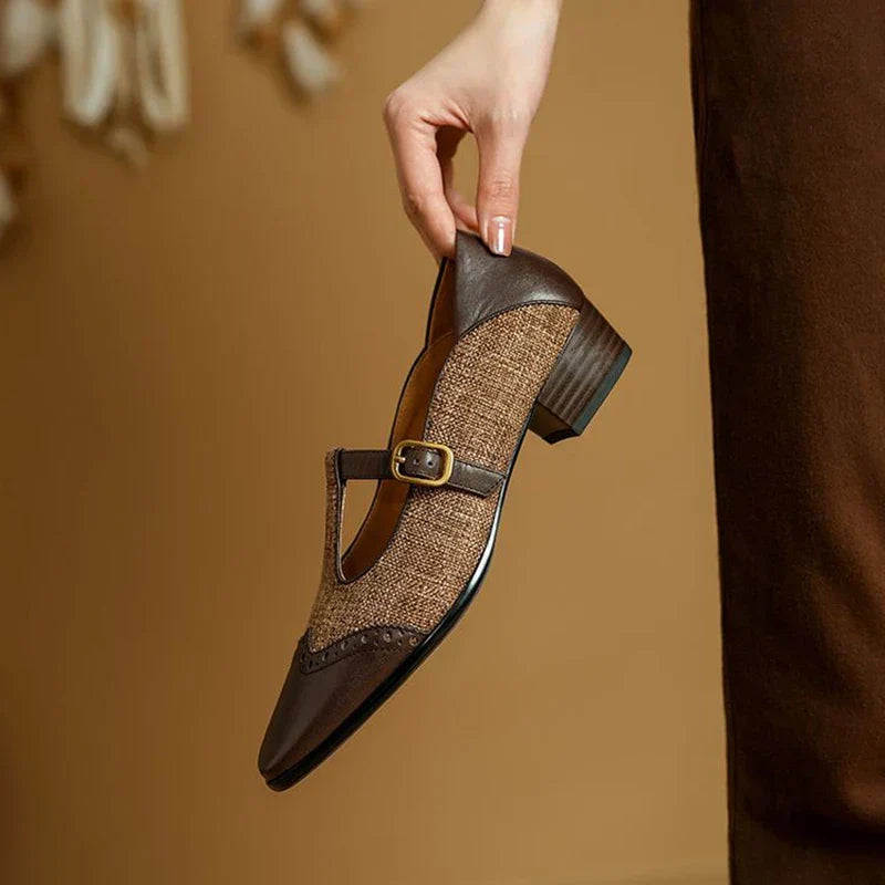 Cosima | Women's Two-Tone T-Strap Mary Jane Shoes Vintage Low Heel 5