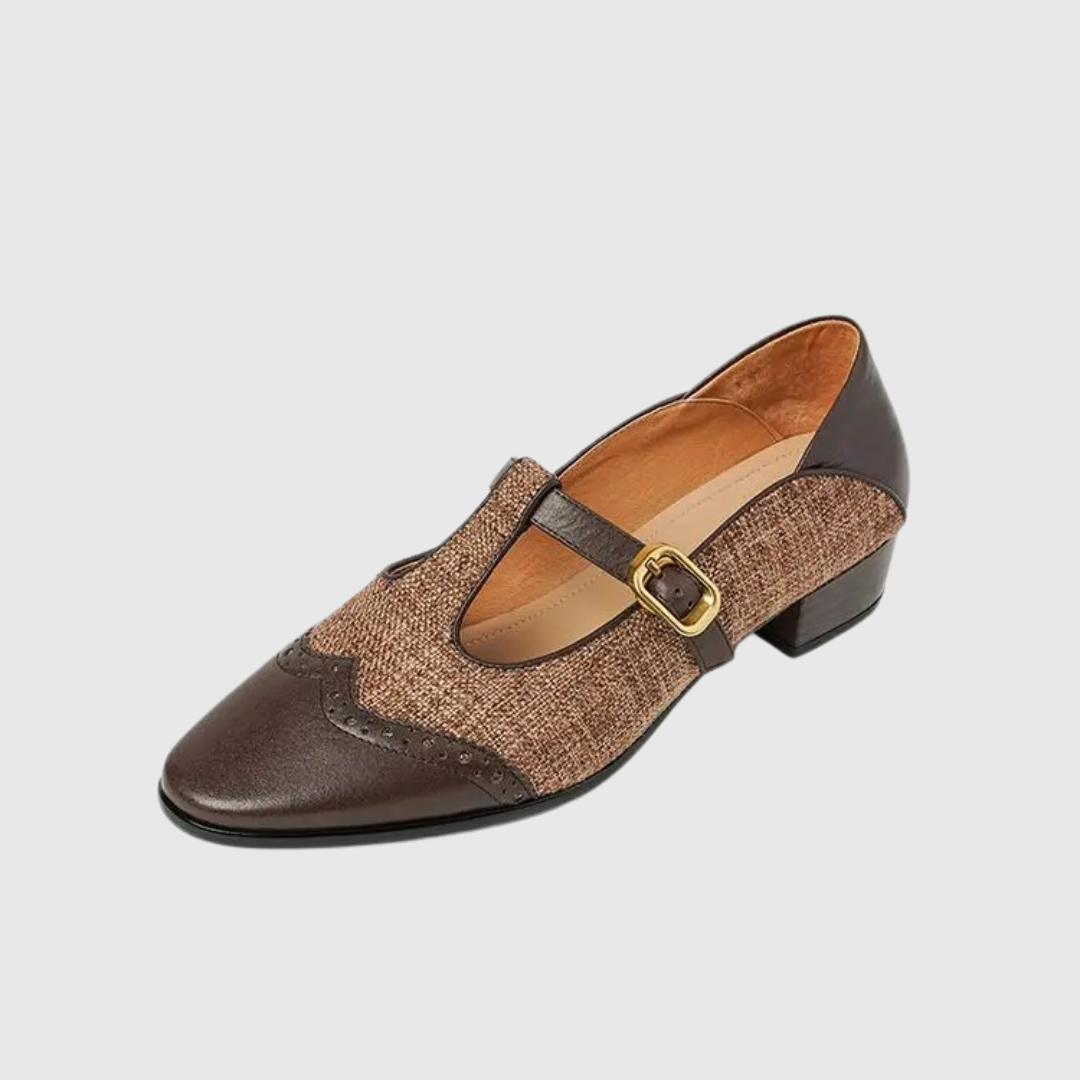 Cosima | Women's Two-Tone T-Strap Mary Jane Shoes Vintage Low Heel 7