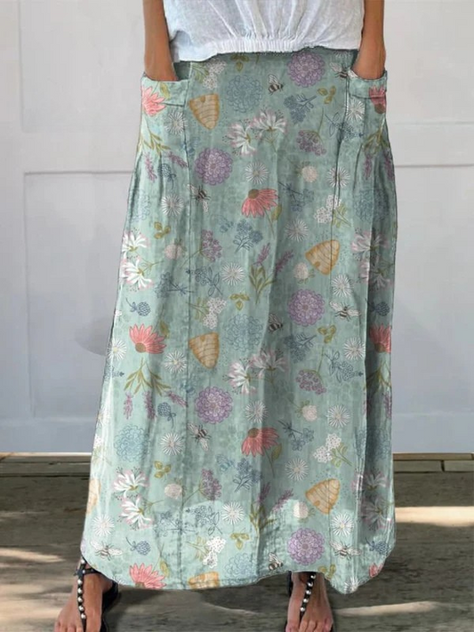 Women's Floral Print Pocket Skirt | Comfortable A-Line Spring Fashion 1