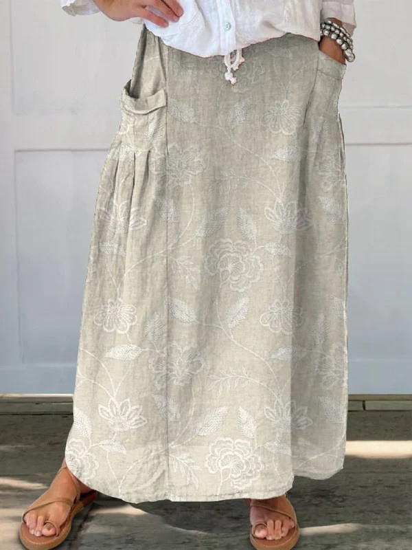 Dally™ | Vintage Floral Art Elastic waistband Pocket Skirt 0