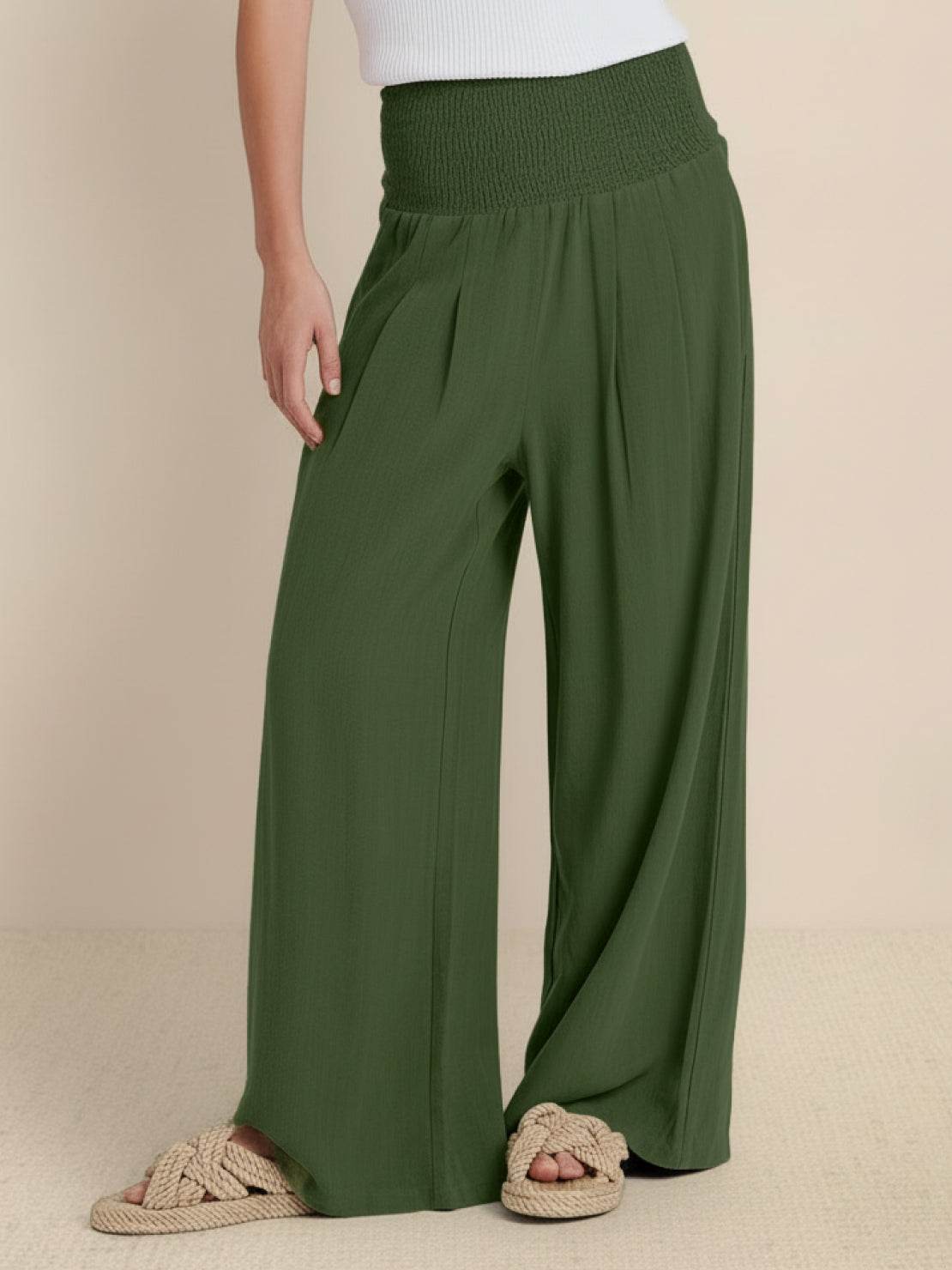 Dune | Women's High Waist Wide Leg Pants Smocked Waistband 10
