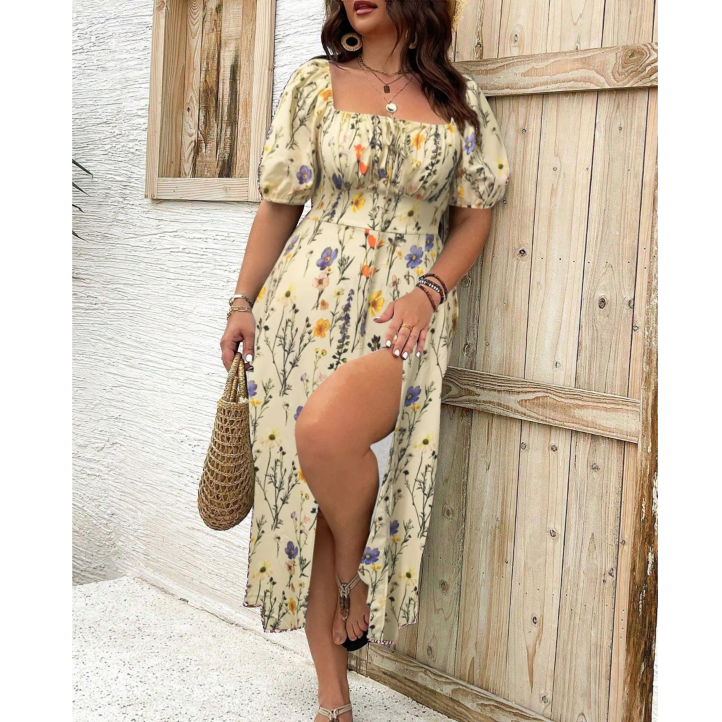 Eleanor™ | Classy Plus Size Puff Sleeve Maxi Dress 10