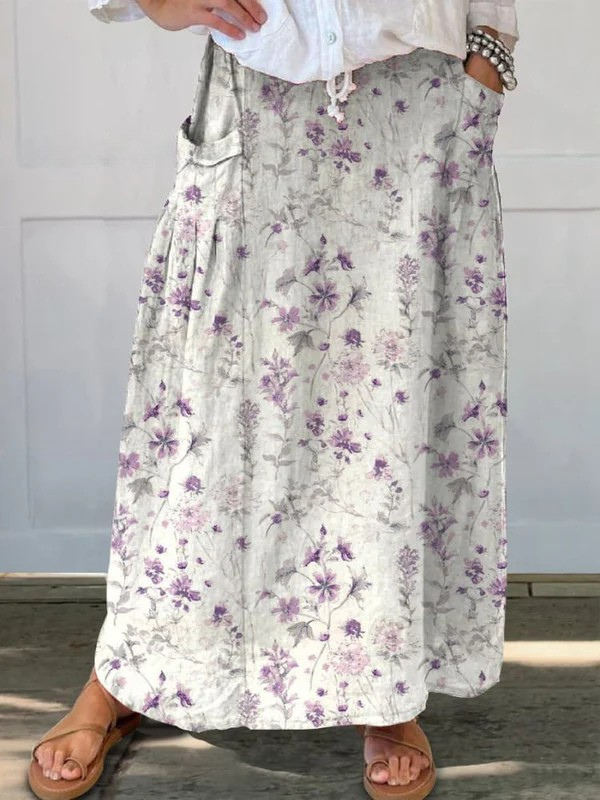 Eloisa™ | Vintage Floral Art Elastic waistband Pocket Skirt 0