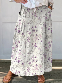 Women's Floral Print Pocket Skirt | Elegant A-Line Vintage Design