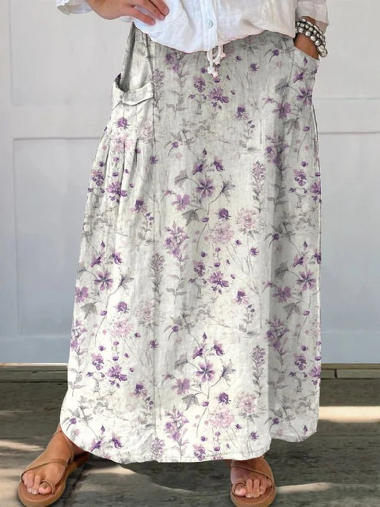 Women's Floral Print Pocket Skirt | Elegant A-Line Vintage Design 1