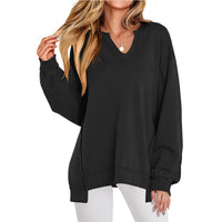 Felpa oversize da donna con scollo a V, tunica e maniche lunghe