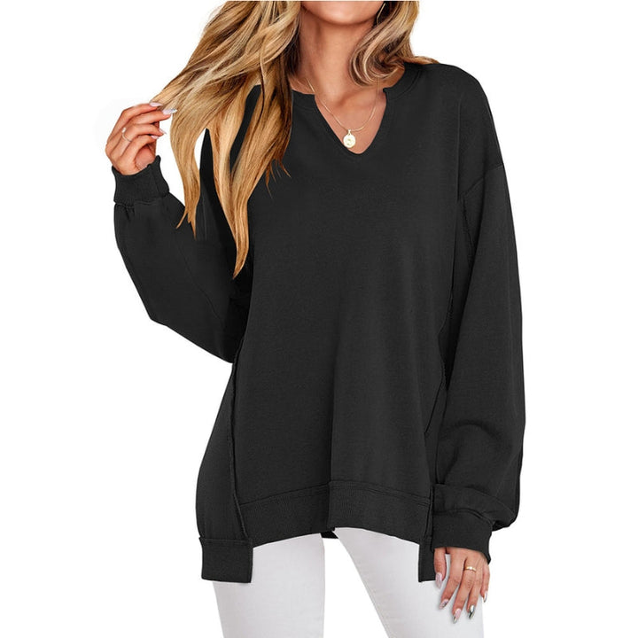Felpa oversize da donna con scollo a V, tunica e maniche lunghe