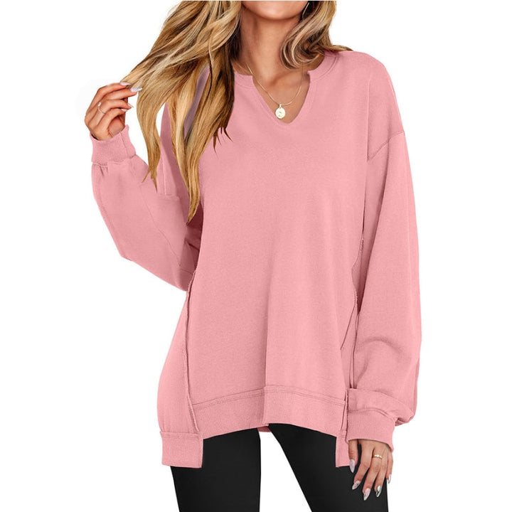 Felpa oversize da donna con scollo a V, tunica e maniche lunghe