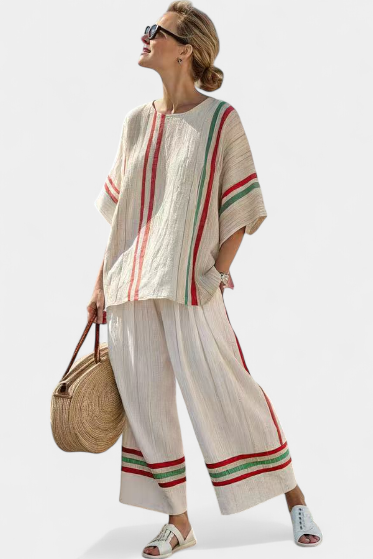 Emma | Stylish Striped Boho Blouse and Wide Pants Set 0
