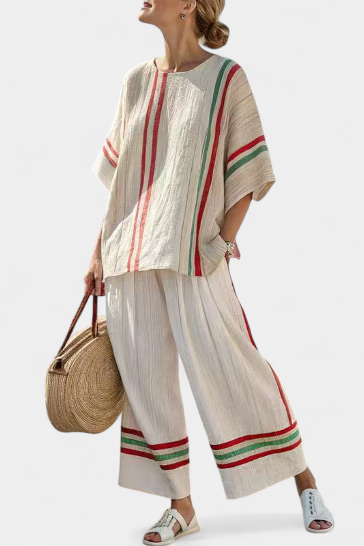 Emma | Stylish Striped Boho Blouse and Wide Pants Set 1