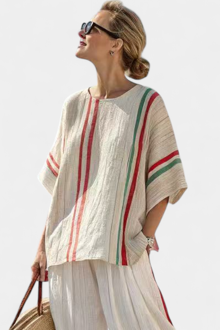 Emma | Stylish Striped Boho Blouse and Wide Pants Set 2