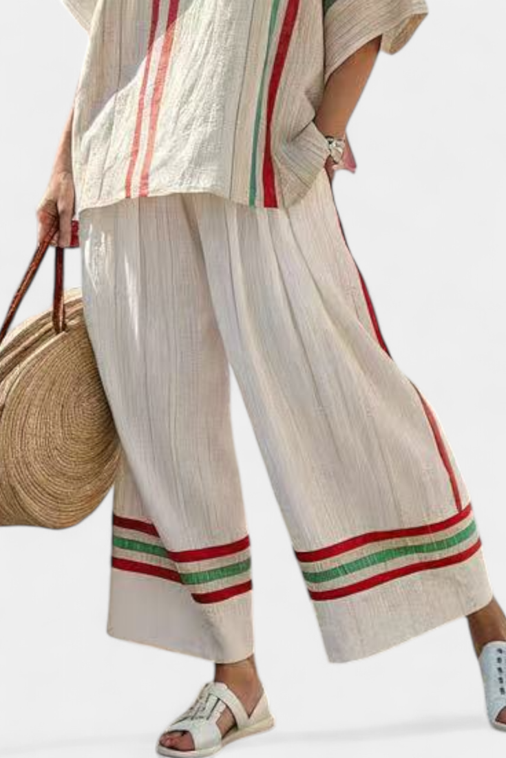 Emma | Stylish Striped Boho Blouse and Wide Pants Set 3