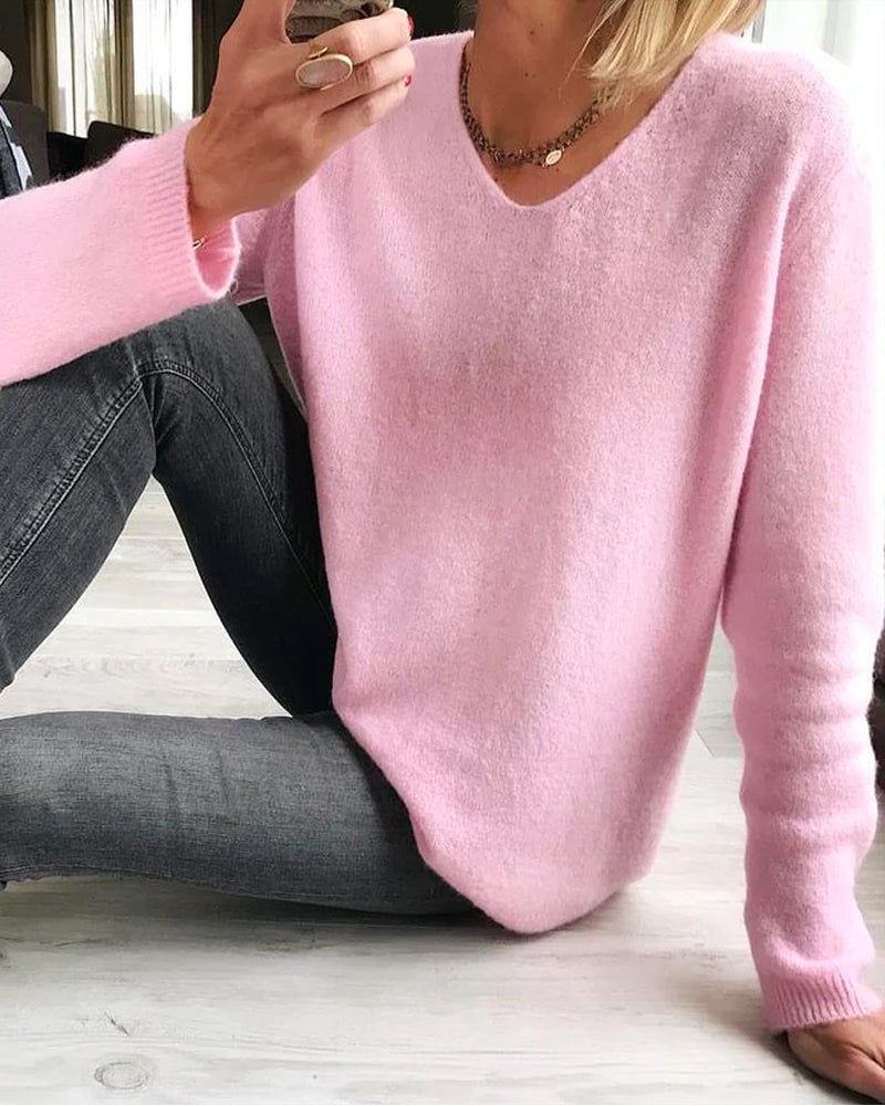 Women's V Neck Long Sleeve Sweater