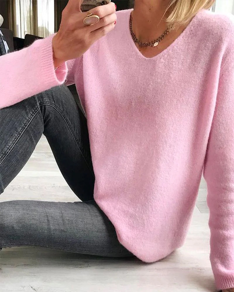 Women's V Neck Long Sleeve Sweater