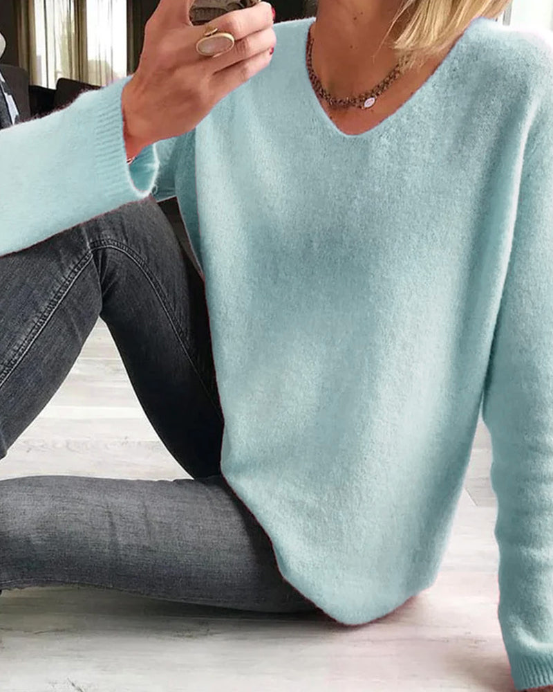 Women's V Neck Long Sleeve Sweater