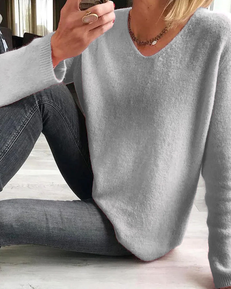 Women's V Neck Long Sleeve Sweater