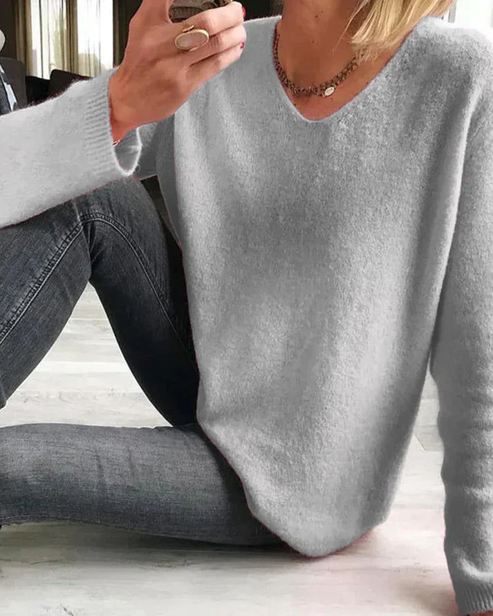 Women's V Neck Long Sleeve Sweater
