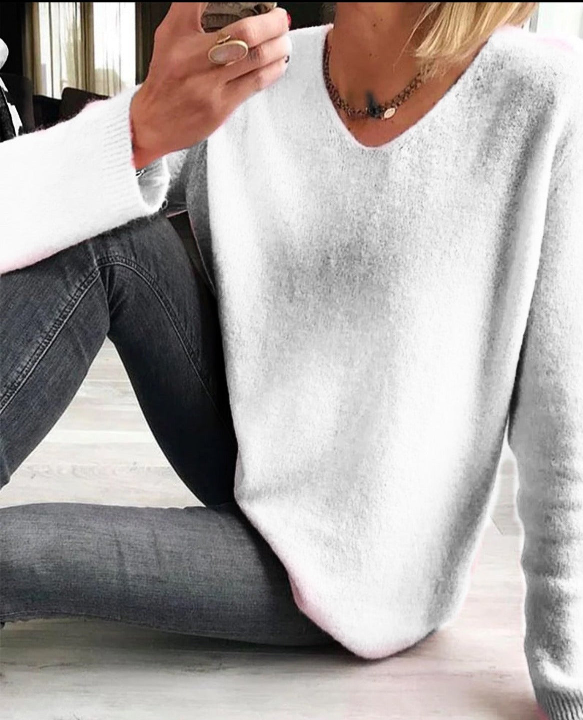 Women's V Neck Long Sleeve Sweater