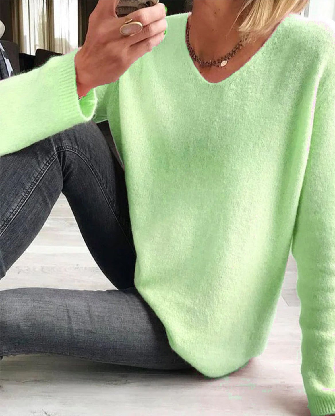 Women's V Neck Long Sleeve Sweater