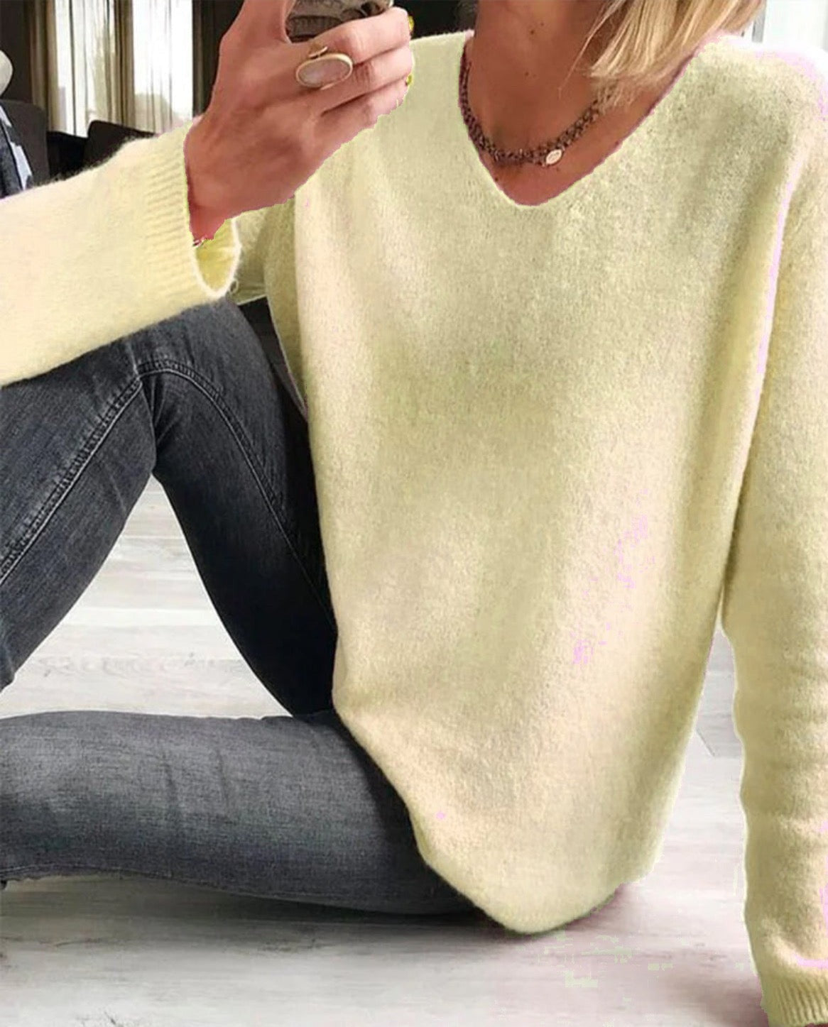 Women's V Neck Long Sleeve Sweater