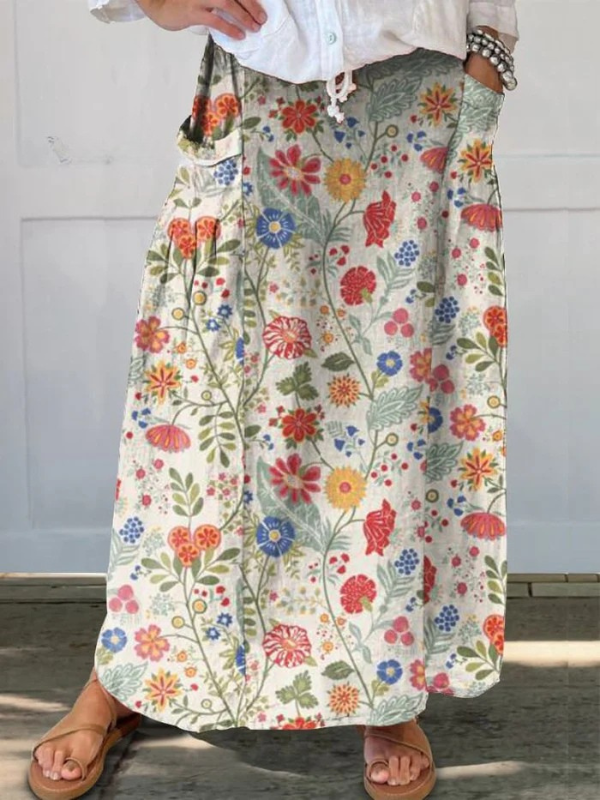 Fabi™ | Floral  Print Elastic waistband Pocket Skirt 0