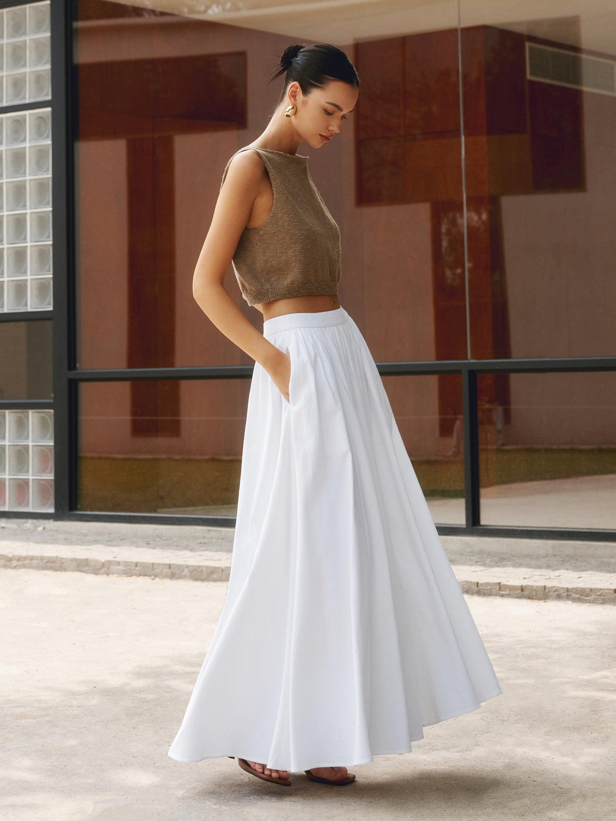 Florence | Women's High Waist Pleated A-Line Maxi Skirt with Pockets 0