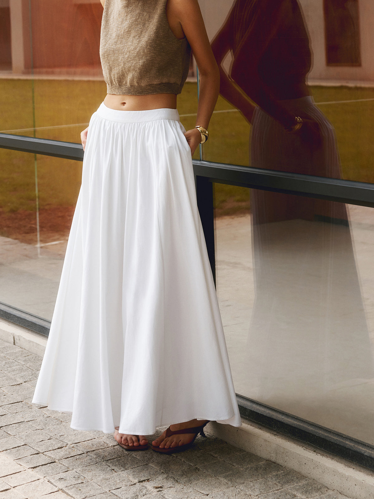 Florence | Women's High Waist Pleated A-Line Maxi Skirt with Pockets 1