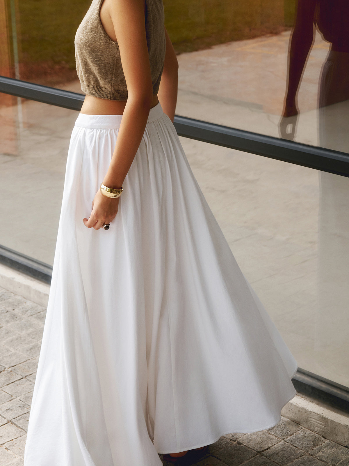 Florence | Women's High Waist Pleated A-Line Maxi Skirt with Pockets 4