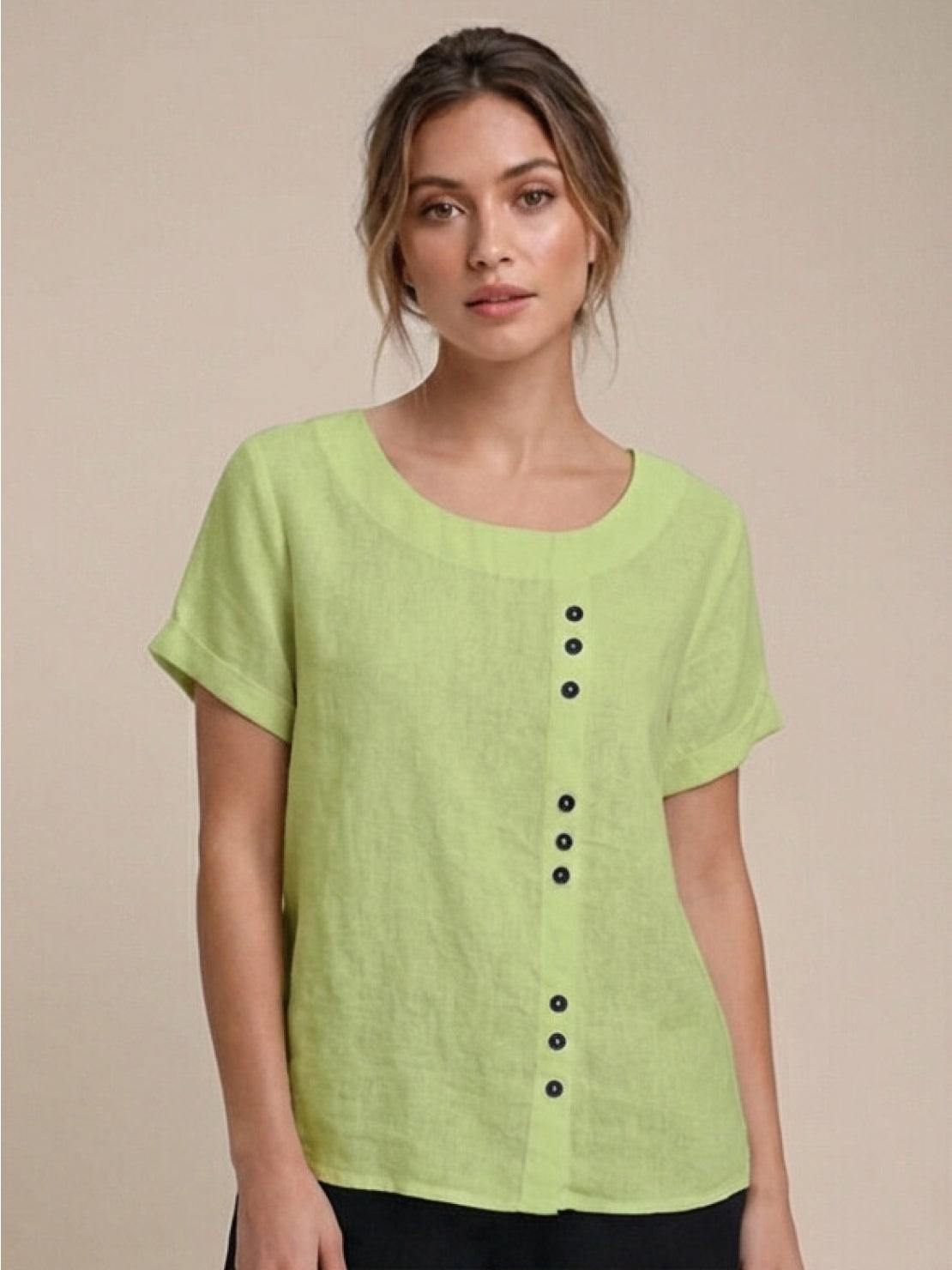 Women's Casual Scoop Neck Button Detail Short Sleeve Top