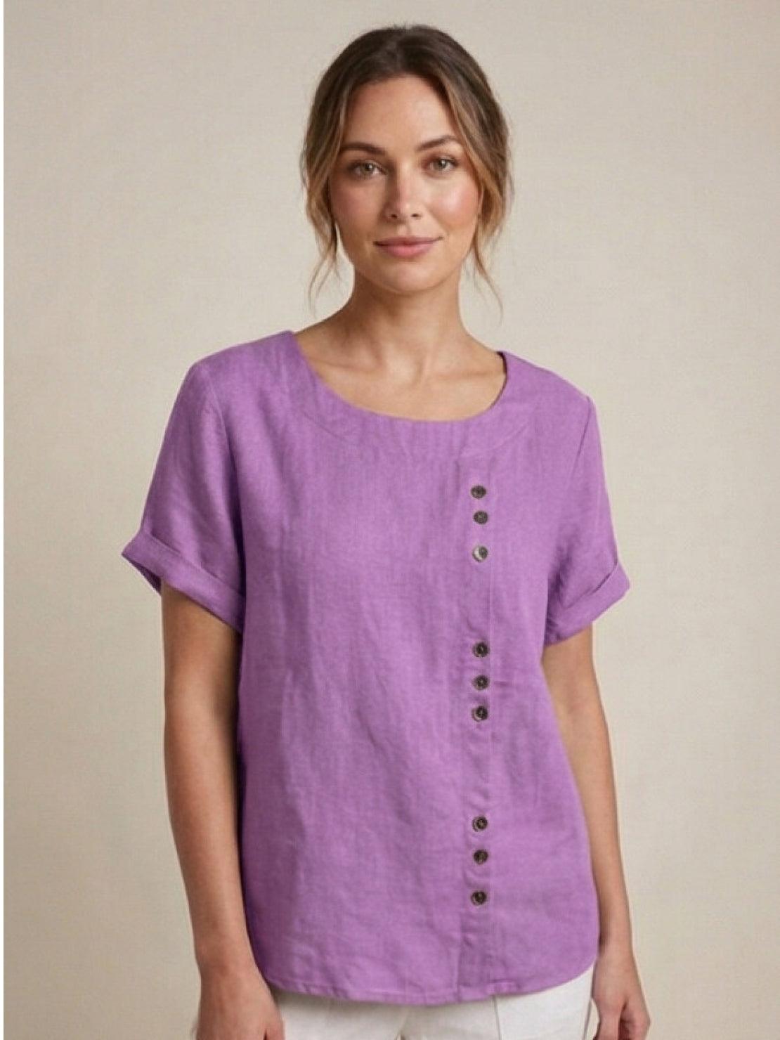 Women's Casual Scoop Neck Button Detail Short Sleeve Top