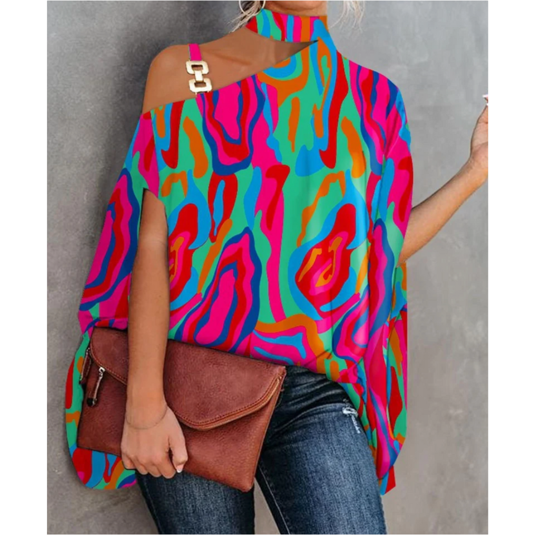 Tunica da donna a righe con spalle scoperte