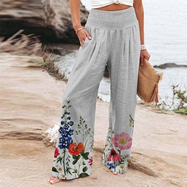 Garlie | Women's Floral Wide Leg Pants High Waist Casual Summer 0