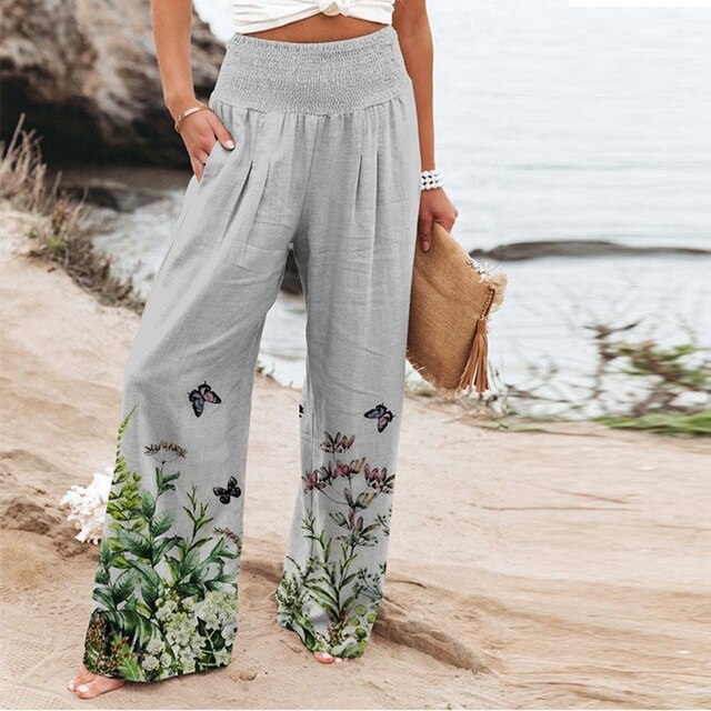 Garlie | Women's Floral Wide Leg Pants High Waist Casual Summer 1
