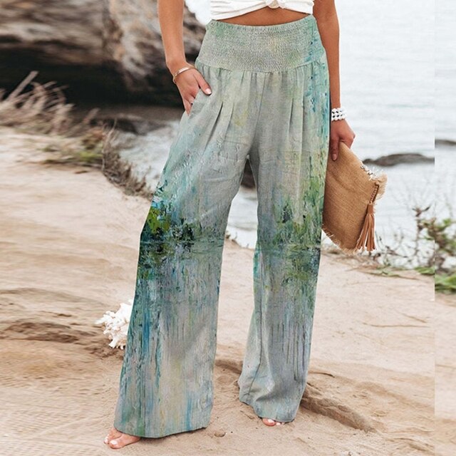 Garlie | Women's Floral Wide Leg Pants High Waist Casual Summer 2