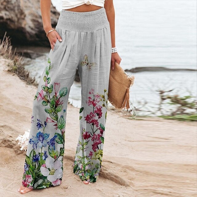 Garlie | Women's Floral Wide Leg Pants High Waist Casual Summer 3
