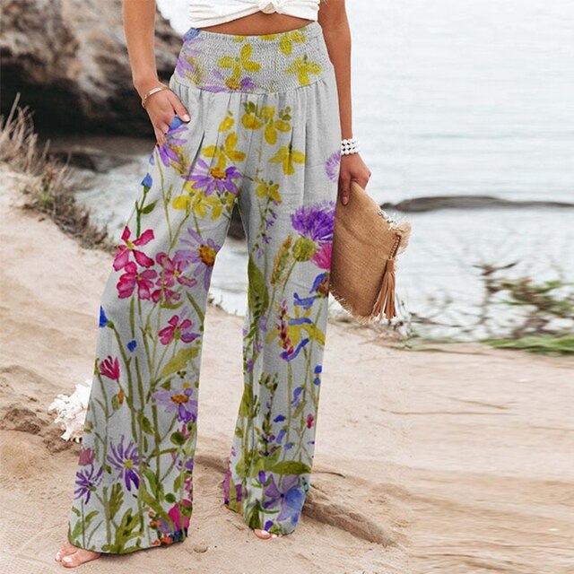 Garlie | Women's Floral Wide Leg Pants High Waist Casual Summer 4
